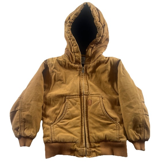 Carhartt Quilted Lined Hooded Jacket Size 4T Brown Tan RN13706 Duck Canvas - Picture 1 of 7